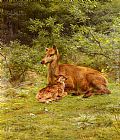 Rosa Bonheur Canvas Paintings - Doe And Fawn In A Thicket